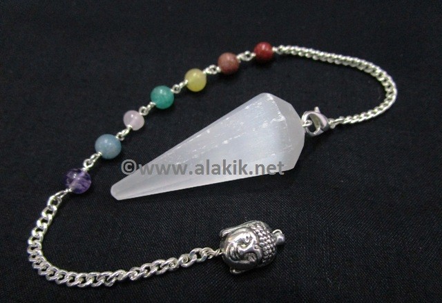 Selenite 8 Facet Pendulum With Chakra Buddha Chain